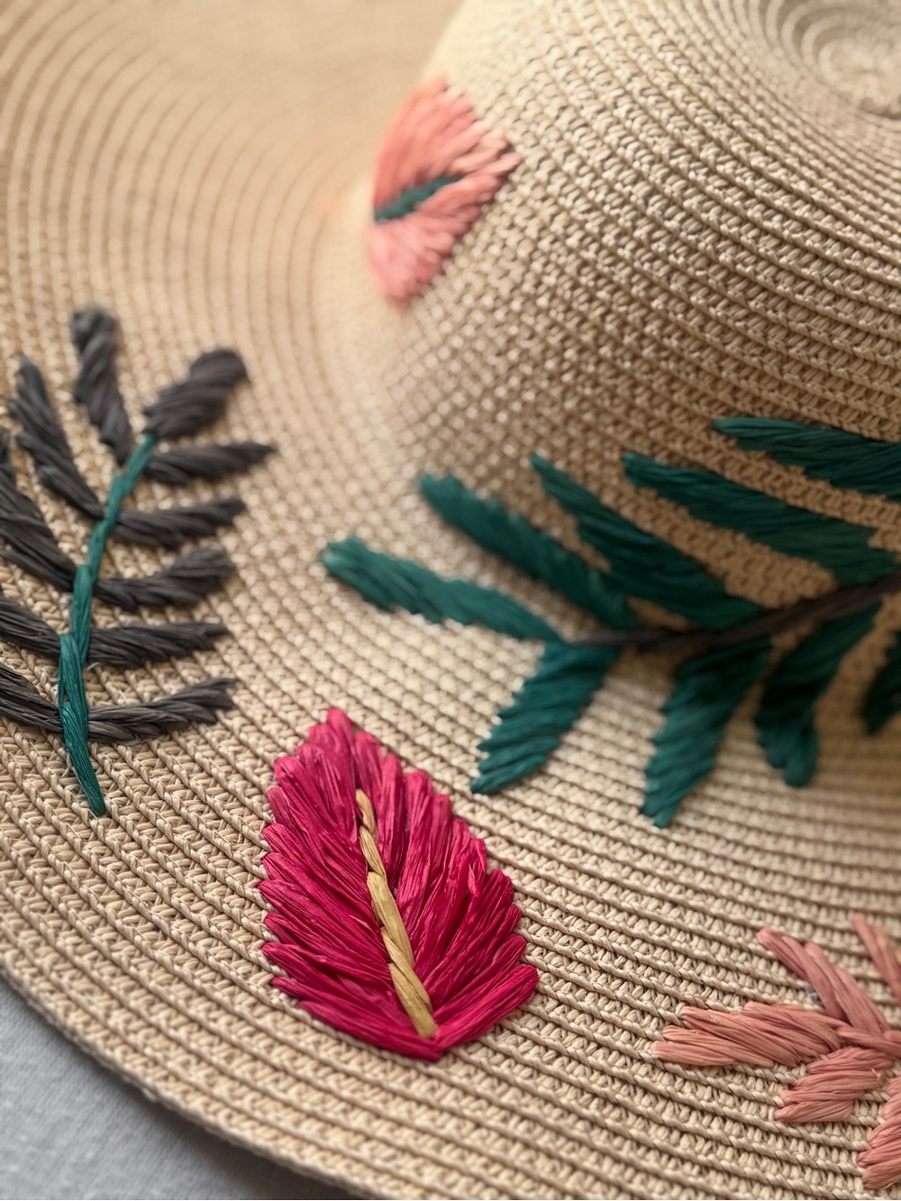 Merona Embroidered Straw Sun Hat Floral Raffia Wide Brim - Picture 2 of 3